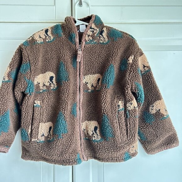 Hartstrings Jacket Boys 4 Brown‎ Full Zip Bear Trees Sherpa - Picture 1 of 6